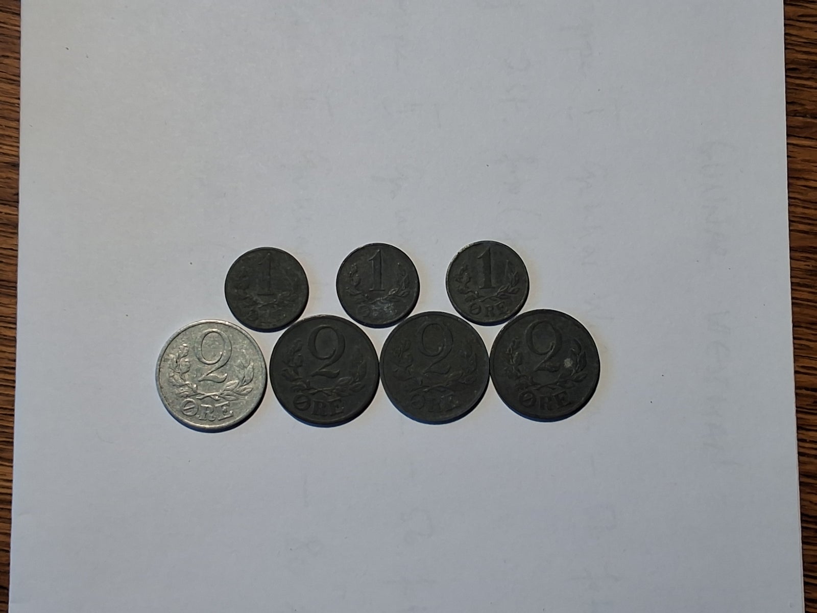 Danmark, mønter, 3x1 ØRE + 4x2 ØRE