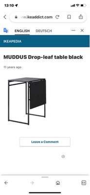 Spisebord, Klapbord Muddus Ikea, Ikea Muddus klapbord
Måle se billeder
Pæn men brugt stand. 
Afhente