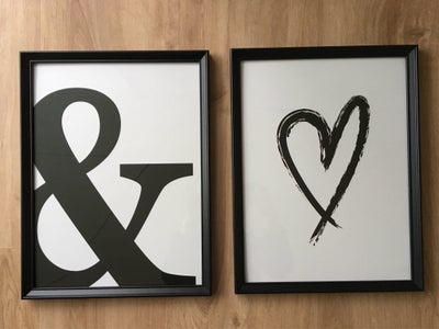 Plakat, Ikea, motiv: hjerte, & , sort-hvid, b: 30 h: 40, Ikea sæt med 2 billeder, & hjerte, hvid sor