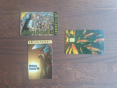 Telefonkort, Midtfyns Festival 95+96, Tre telekort sælges.
To fra Midtfyns Festival 1995 og 1996
Et 