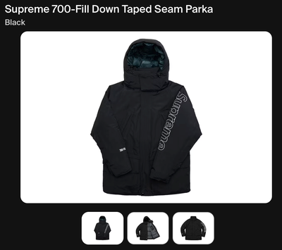 Vinterjakke, str. M, Supreme,  Sort,  Næsten som ny, Supreme 700-Fill Down Taped Seam Parka

Super v