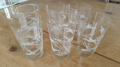 Glas, Øl eller vandglas, 6 retro øl eller vandglas med malede fugle. Ingen skår.