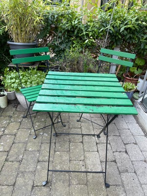 Cafesæt, Træ og stål, Fint grønt cafesæt til haven eller altanen. 