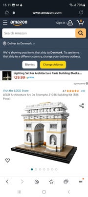 Lego Architecture, 21036 Arc De Triomphe, Lego architecture sæt, ingen samlevejledning og æske, opta