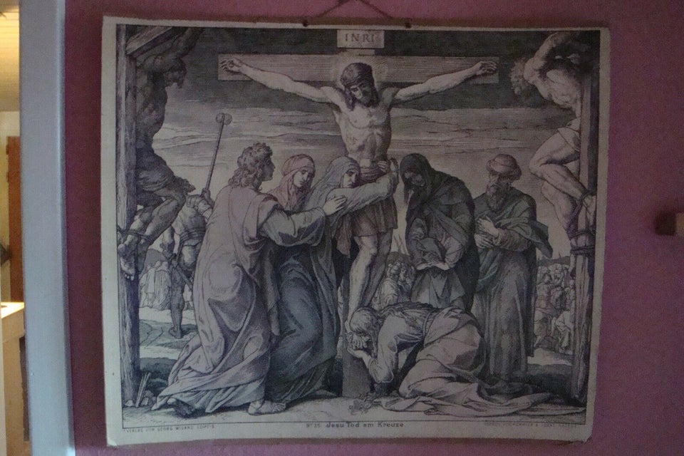 Skoleplanche før 1920, motiv: Jesu Tod am Kreuze, b: 70 h: 60