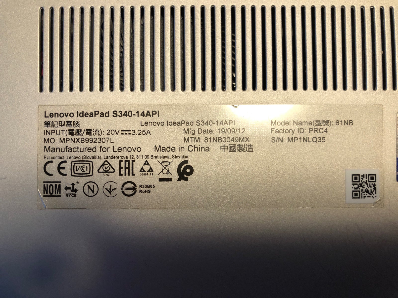 Lenovo Ideapad S340, ryzen 7 3700u GHz, 8 GB GB ram