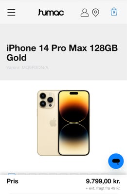 iPhone 14 Pro Max, 128 GB, guld, Perfekt, Sælger denne sprit nye IPhone 14 Pro Max 128GB I Gold. Det