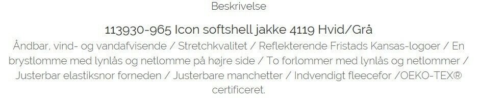 Arbejdstøj, Softshell jakke, str. M