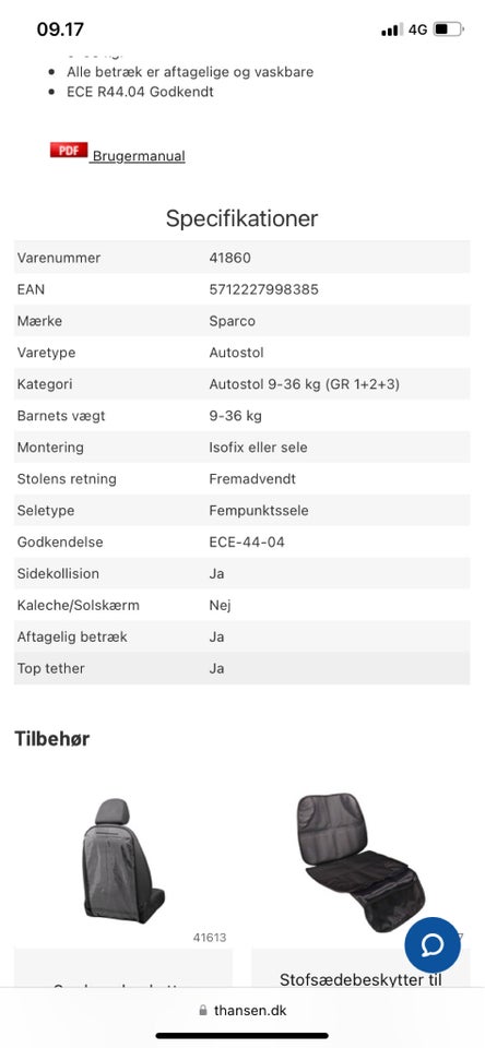 Autostol, op til 36 kg , andet mærke