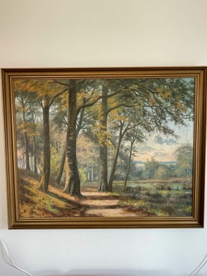 Oliemaleri, L.H., motiv: Landskab, b: 102 cm h: 82 cm, Maleriet er fra 1916.
De angivne mål er med r