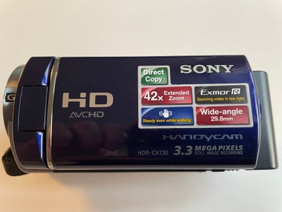 Sony HDR-CX130 , digitalt, video kamera, Perfekt, Som nyt inkl. 220 volts lader
