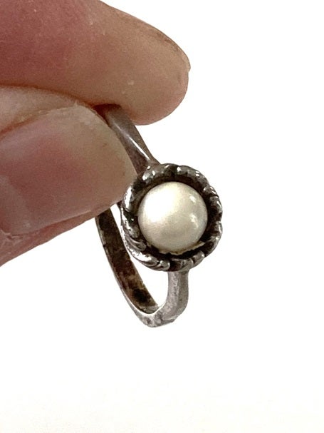 Fingerring, sølv, Vintage - med perle