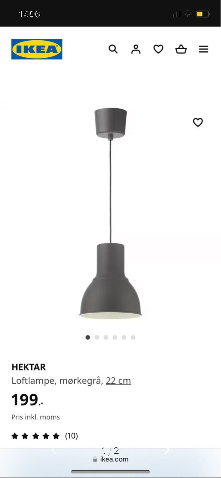 To IKEA Hektar-loftlamper i mørkegrå kan afhent...