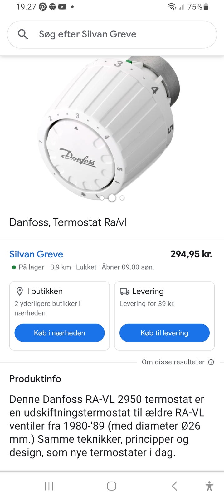 Termostat, DANFOSS RA/VL 2950 – dba.dk og Salg af Nyt og Brugt