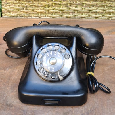 Telefon, Bakelit tlf m/Drejeskive, Charmerende Vintage Bakelit Telefon med Tal Drejeskive fuldt fung