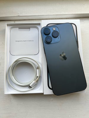 iPhone 14 Pro Max, 128 GB, grå, God, Hej, virkelig lækker telefon uden synlige ridser, med en lille 