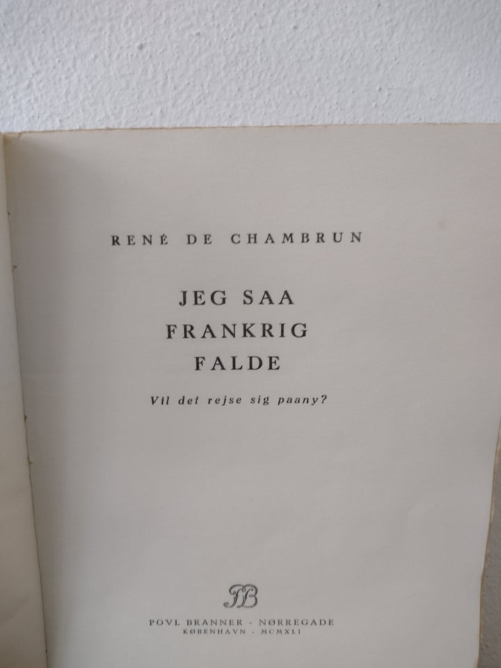 Jeg saa Frankrig falde, René de Chambrun, emne: historie og