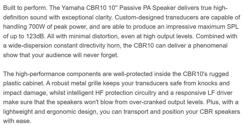 Højtaler, Yamaha CBR10 passiv