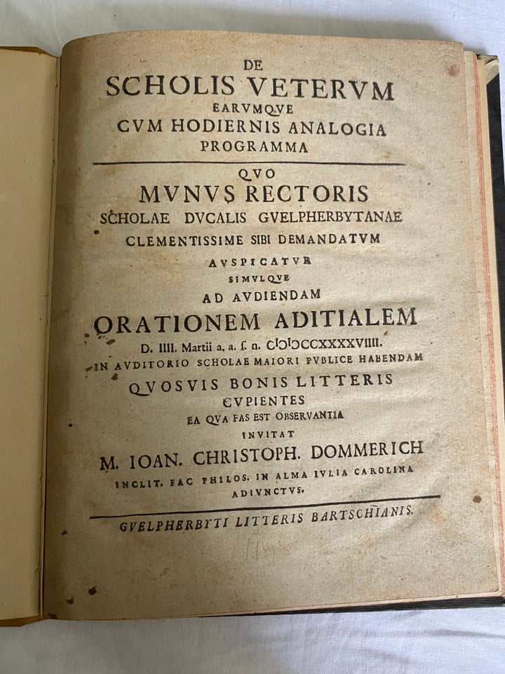 De Scholis Veterum .., Joh. Chr. Dommerich, emne: historie