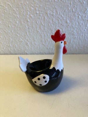 Keramik, Keramik æggebæger Polkaprikket Høne, Keramik æggebæger Polkaprikket Høne 
Fin sort hvidhøne