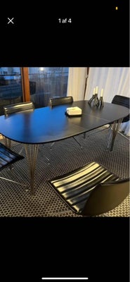 Spisebord, b: 100 l: 150, Spisebord med 2 tillægsplader af 40 cm..
150 cm uden plader - 230 cm med
S