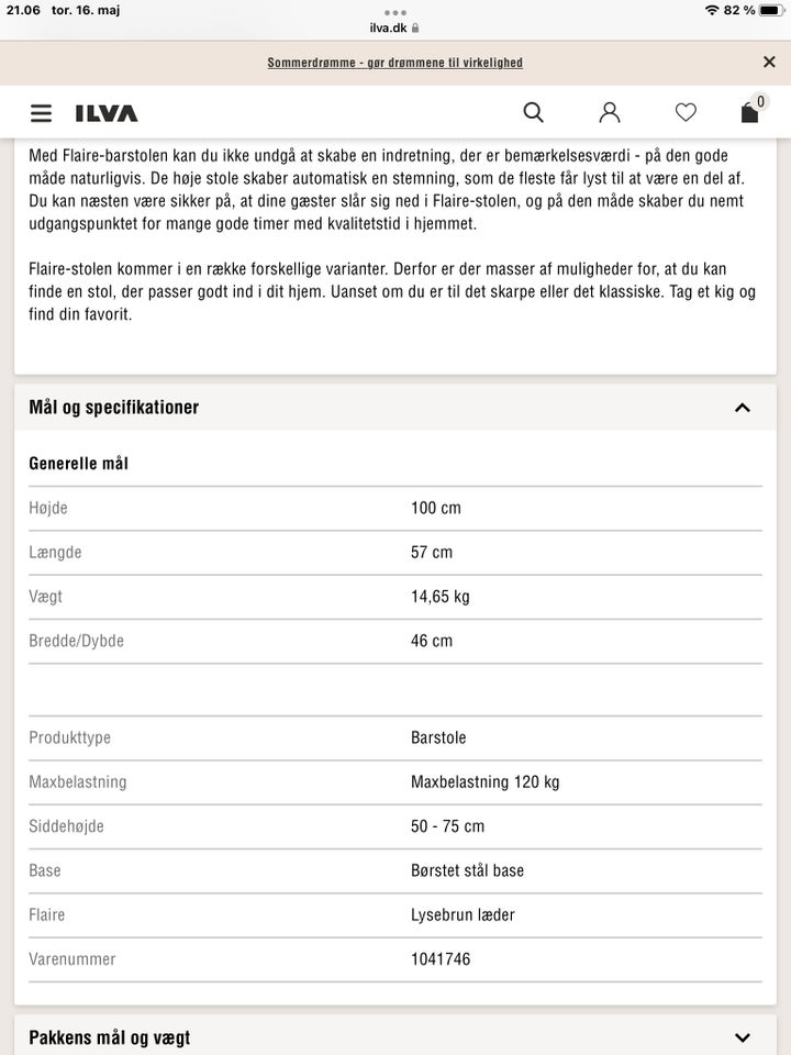 2 stk. FLAIRE Barstol i lysebrun læder, FLAIRE