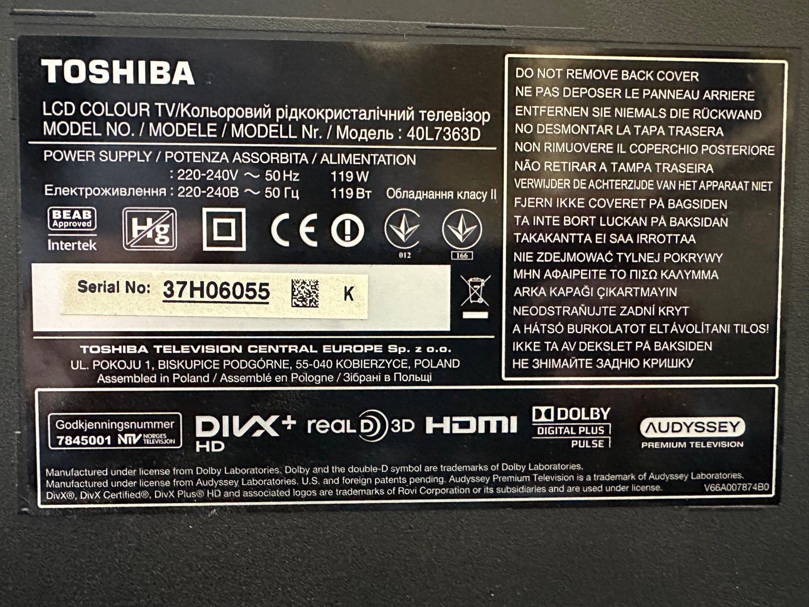 LED, Toshiba, 40L7363DG