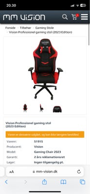 Kontorstol, Vision gaming chair GCR10, Helt ny - Aldrig pakket ud