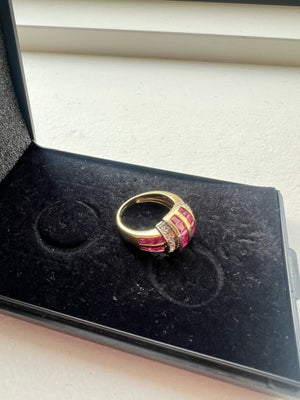 Ring, guld, Vintage, Sælger denne fine guldring i 9 karat (375) med ægte rubiner og diamanter. Ringe