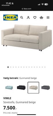 Sovesofa, stof, 2 pers. , IKEA, Pæn stand