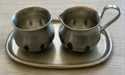 Tin, Fløde og sukker sæt, Pewter, Flødekande og sukkerskål fra Pewter, Norway.