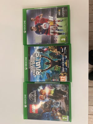 Xbox Lego,Kinect Sports Rivals og FIFA 16, Xbox One, action, Alle 3 spil sælges sammen.

Prisen er f