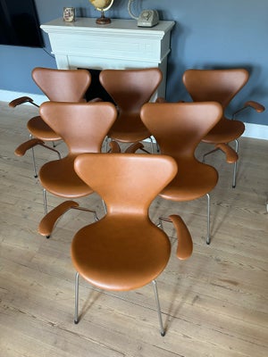 Arne Jacobsen, stol, 7’er stole med armlæn, 6.stk Syverstole i læder. Står virkelig flotte alle seks