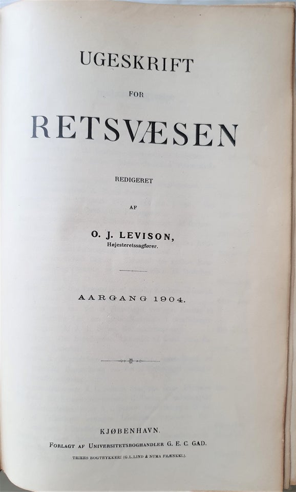 Ugeskrift for retsvæsen 1904, O. J. Levison, emne: jura