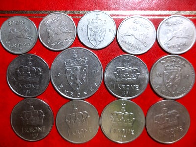 Skandinavien, mønter, 19571983, NORGE NORWAY:
5 KRONE 1976 +
1 KRONE 1957, 1975, 1976, 1977, 1979, 1