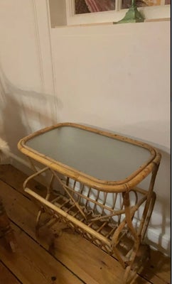 Glasbord, bambusflet, Sofabord med glas og Magasinholder 