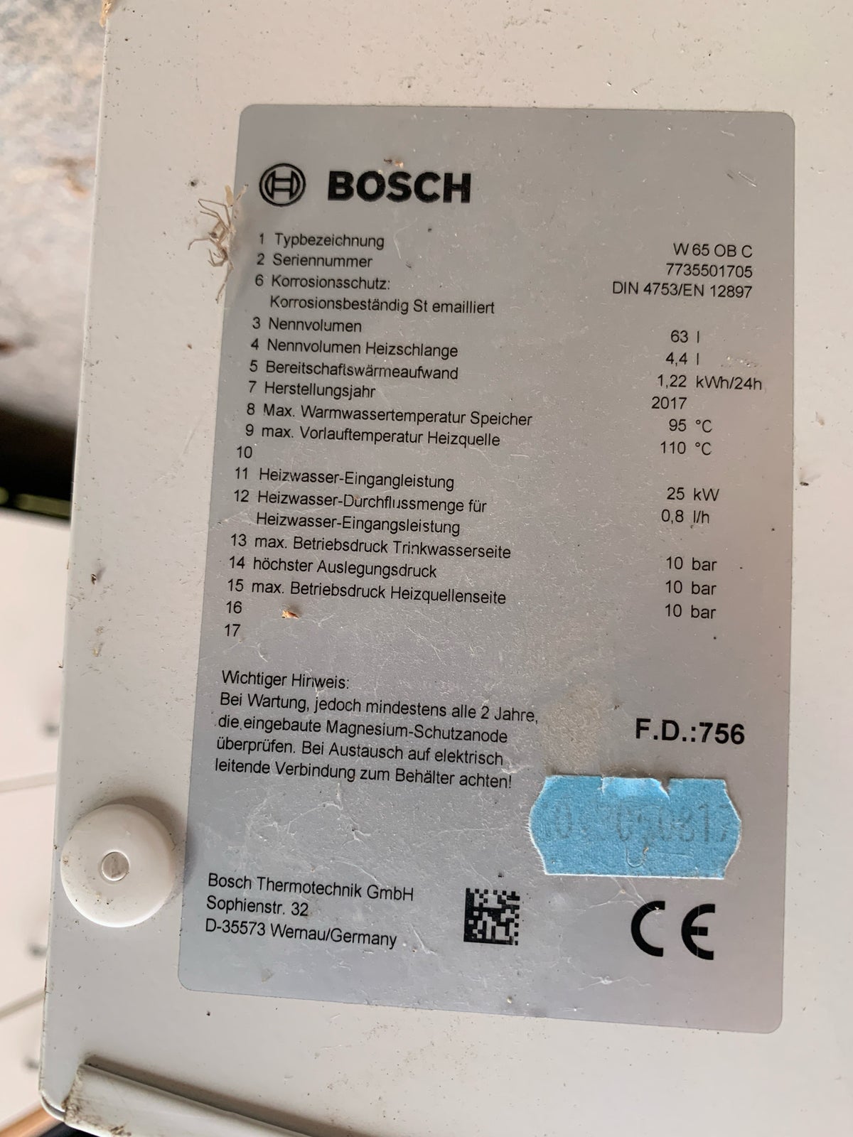 Vandvarmer til gasfyr, Bosch
