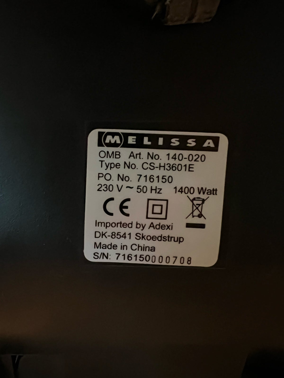 Støvsuger, Melissa, 1400 watt