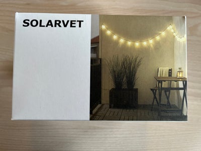 Lyskæde, Solarvet, IKEA, LED-lyskæde med 24 pærer, udendørs solcelledrevet/bold hvid. 

Ikke brugt. 