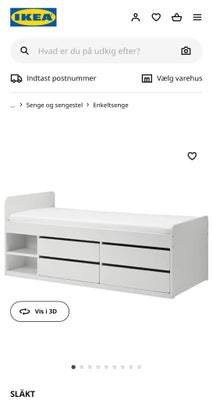 Enkeltseng, Ikea Släkt, b: 90 l: 200 h: 50, Næsten ny (2022) og velholdt seng med ekstra højde. 
Pas