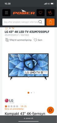 LED, LG, LG 43" 4K LED TV 43UM7050PLF, 43", God, Flot og lækkert fjernsyn, det kan og opfylder alt d