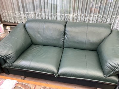 Sofagruppe, læder, anden størrelse, 2+3 personers flaskegrøn lædersofa, pæn og velholdt, dansk desig