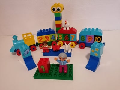 Lego Duplo, Taltog  med 4 vogne samt andet som er vist på billedet

