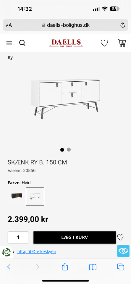 Skænk, b: 150 d: 40 h: 72