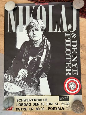 Koncertplakat, b: 59 h: 84, Total retro plakat fra 1989 med Nikolaj & De Nye Piloter. Fra en legenda