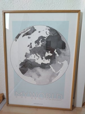 Plakat, Kortkartellet, motiv: My world, b: 52 h: 72, Verdenskort. 
Ligner noget vandfarve tryk. 
I r