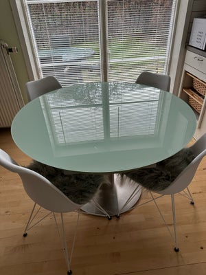 Spisebord, Glas, b: 120 l: 120, Rund spisebord i glas med rund stål fod, mål, 120 cm, udslået mål 19