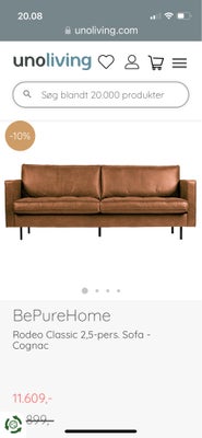 Sofa, læder, 2 pers. , PureHome, Super fin 2,5 personers sofa. 
Cognac farvet økolæder. 
Mål: 83 x 2