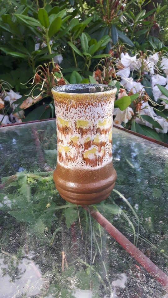 Keramik, Lille vase, brun/gul/hvid