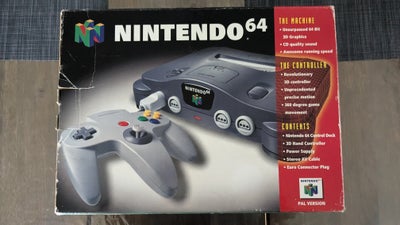 Nintendo 64, Standard grå, Rimelig, Sælger en Nintendo 64 i CIB, kassen har set bedere dage men er i